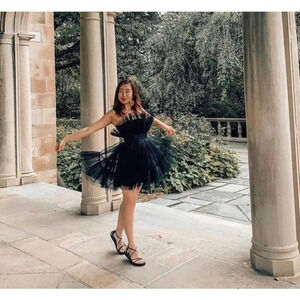 NWT Katie May Elle Mini Dress Black Tuile Puff Strapless Size Large